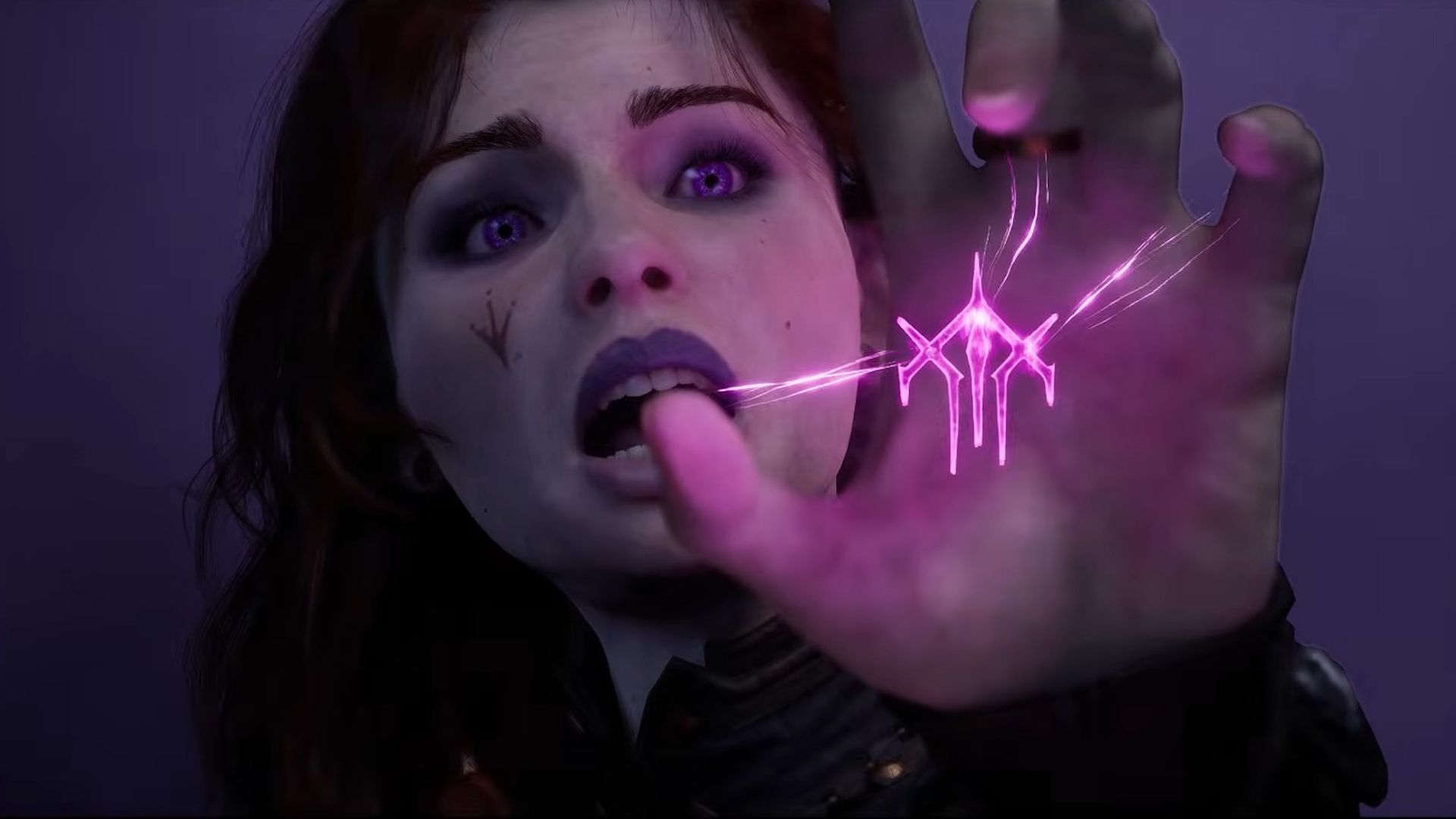 Warlock character holding a purple magic rune