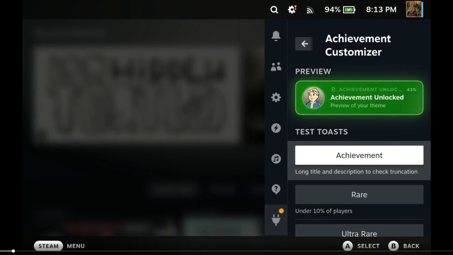 Achievement Customizer teaser running on a Steam Deck