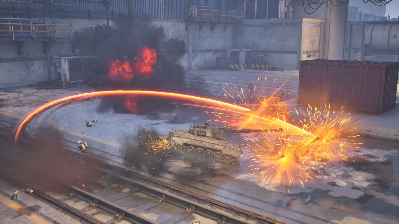 『SLAM TANK』砲撃ではなく“砲身”ブン回しスタイリッシュ戦車アクション。AI機械軍団を蹴散らして損害総額(スコア)を稼ぐ【体験版配信】
